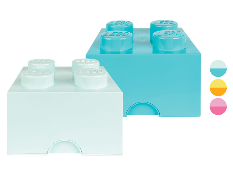 Deux boîtes de rangement LEGO, une bleue et une bleu clair.