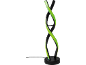 Lampe de table LED en forme de double spirale avec lumière verte.