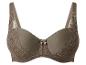 Un soutien-gorge taupe avec des détails en dentelle.