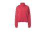 Sweat-shirt zippé rouge avec col montant et poignets et ourlet côtelés.