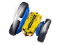 Voiture télécommandée jaune et bleue pour enfants avec roues rotatives