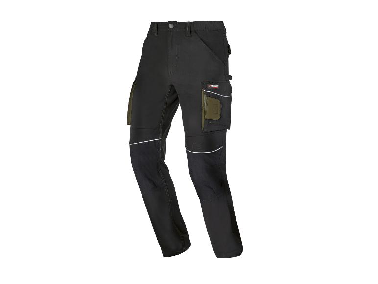 Pantalon de travail noir avec logo Parkside et plusieurs poches.