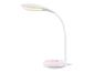 Lampe de bureau LED blanche avec base rose ; éclairage adaptable.