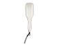 Une brosse à cheveux argentée avec un cordon.