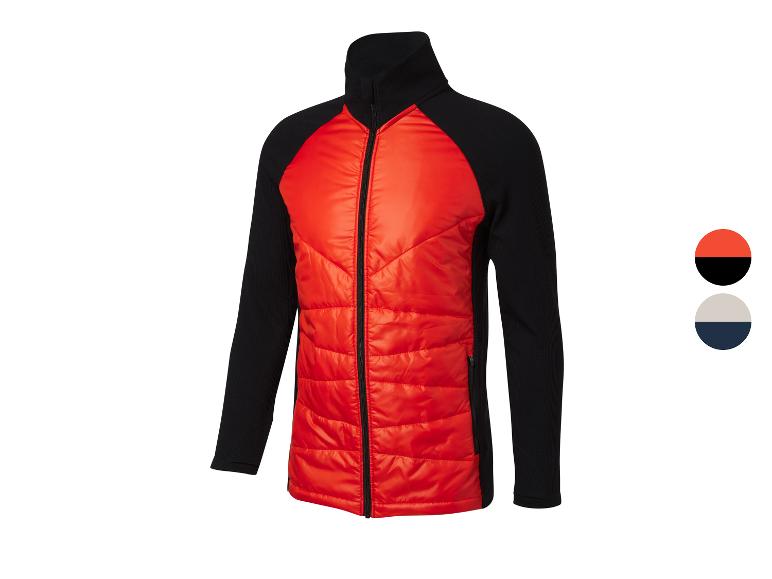 Veste matelassée rouge et noire pour homme avec manches longues et col montant.
