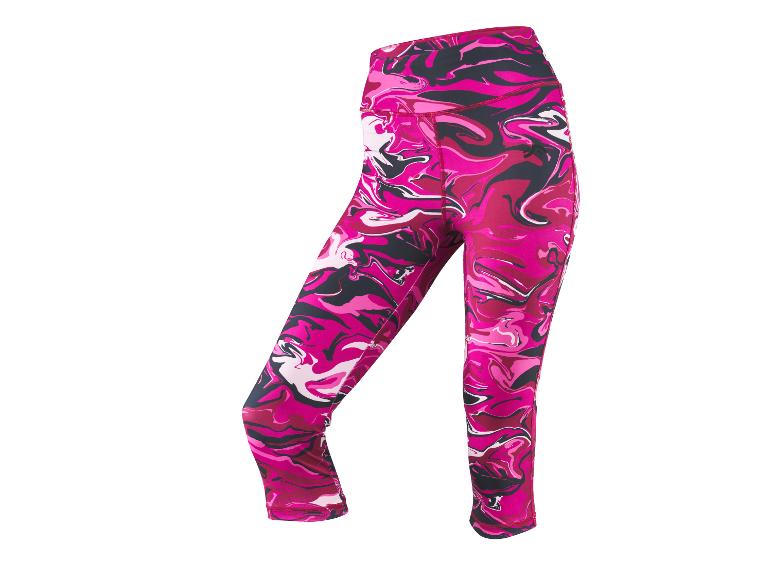 Legging femme 3/4 avec motif marbré dans les tons rose, noir et blanc.
