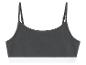 Un soutien-gorge de sport noir avec des accents blancs.