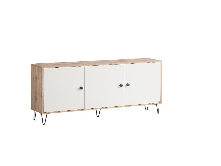 Buffet en bois avec portes blanches et pieds en métal noir