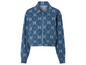 Une veste en jean bleue avec un imprimé logo 'Lidl'.