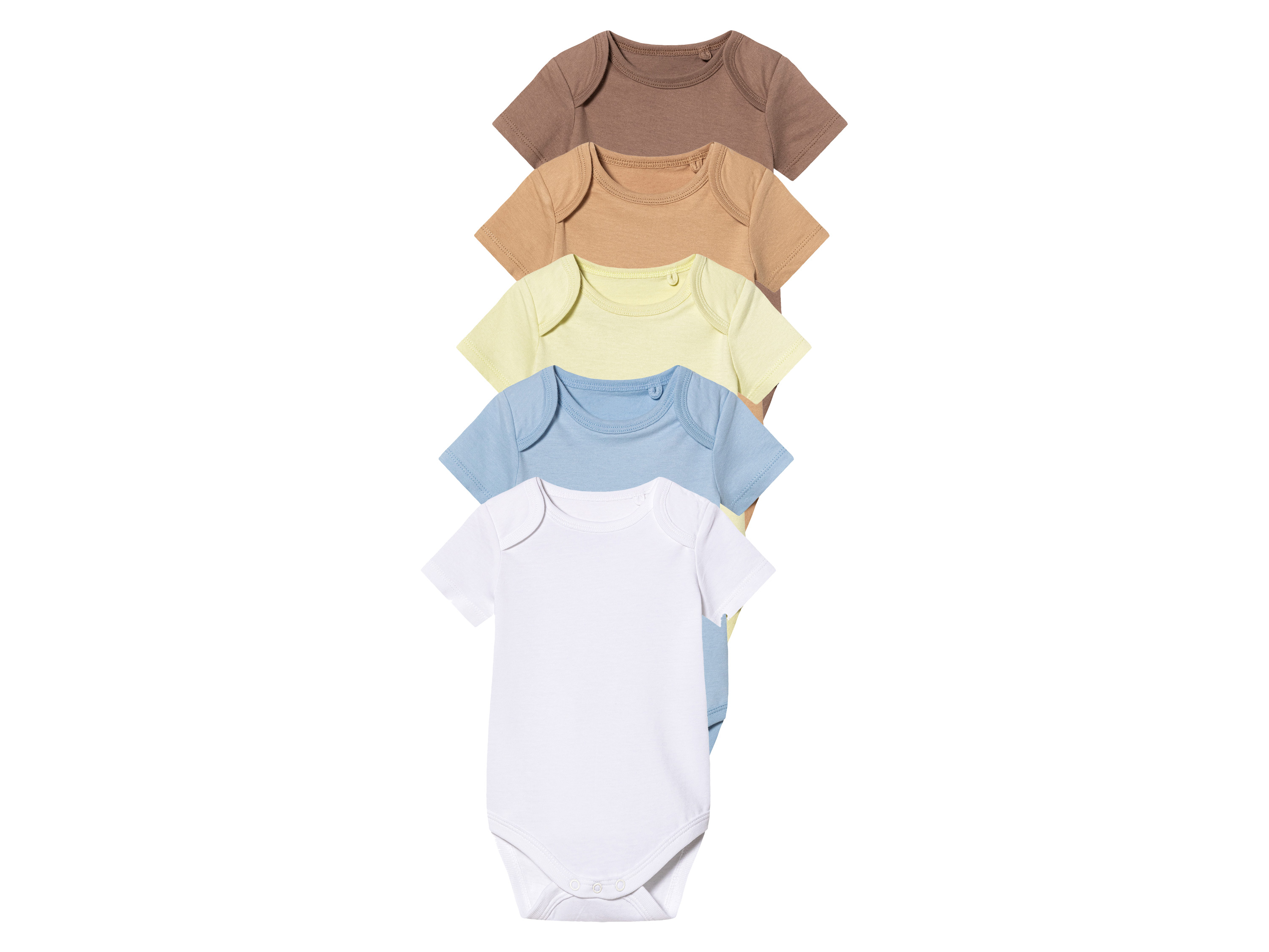 lupilu® Lot de 5 bodies bébé (blanc/bleu/vert/beige/marron, 2-6 mois)