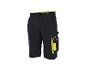 Shorts de travail Parkside noirs avec détails jaune fluo et poches cargo.