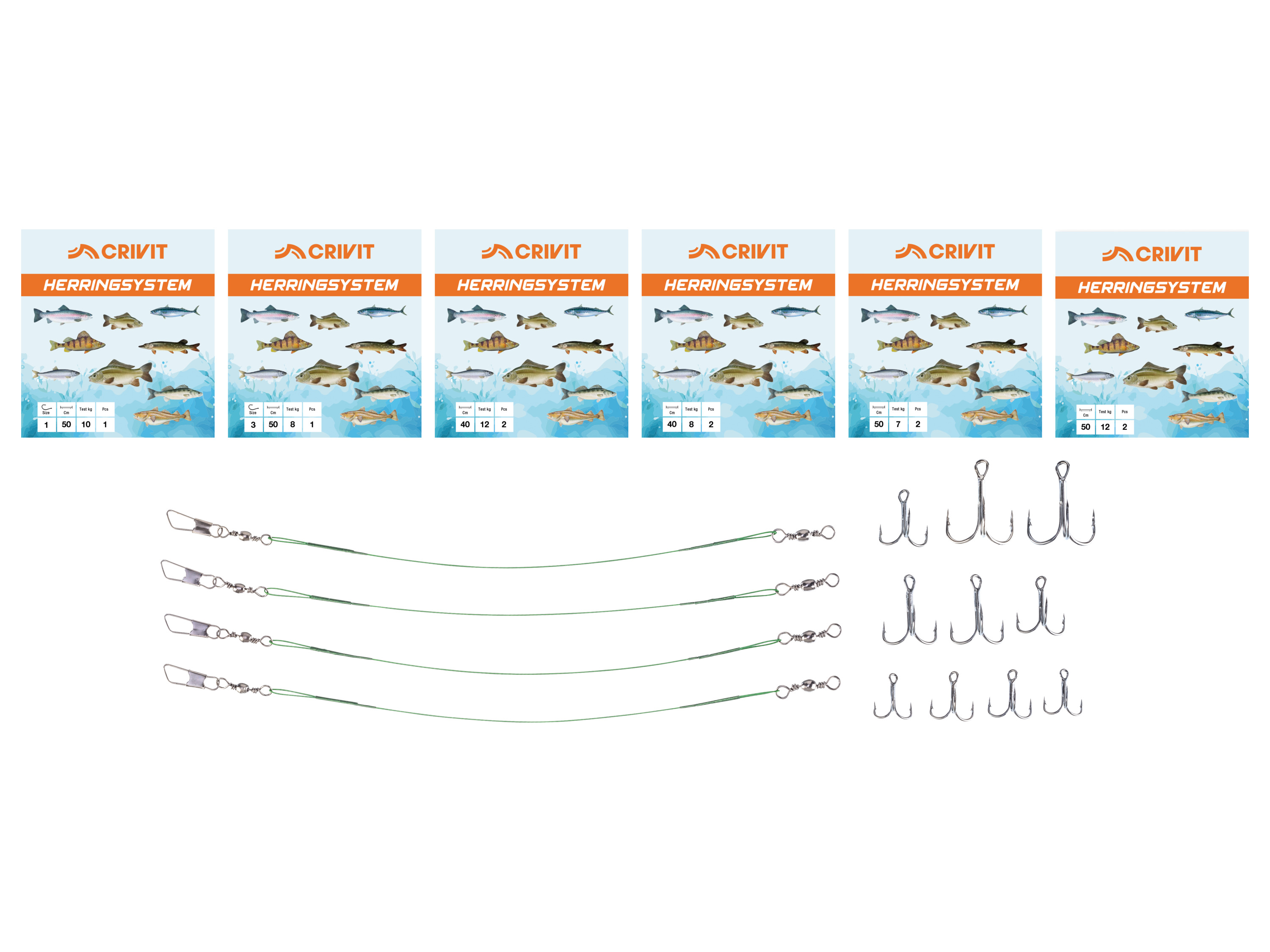 CRIVIT Ensemble d'hameçons/Bas de ligne hareng/Bas de ligne acier carnassier (poissons carnassiers)