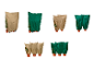 Housses de protection pour plantes en pot, beiges et vertes, en diverses tailles.