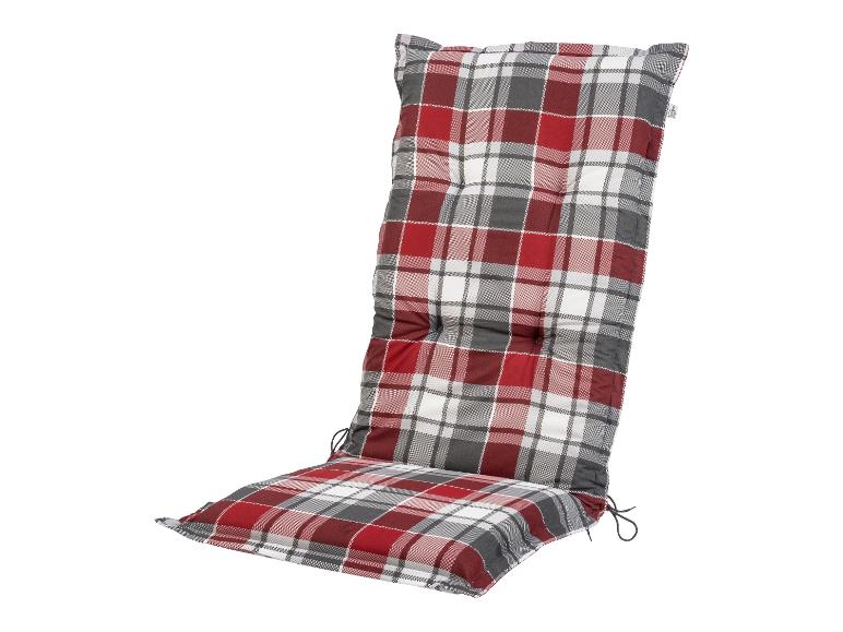 Coussin de chaise à carreaux rouge et gris avec des lacets.