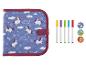 Carnet de dessin à motifs licornes et feutres colorés.