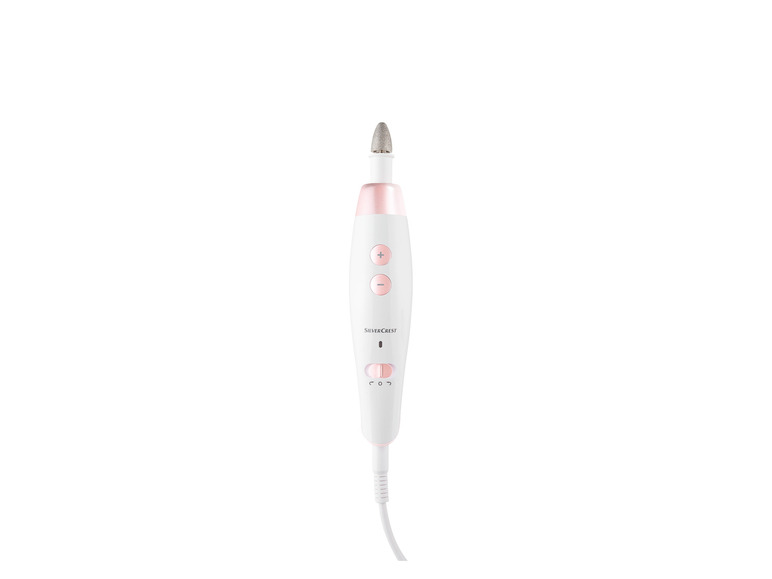 Une lime à ongles électrique blanche et rose de Silvercrest.