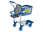 Un chariot de courses Lidl bleu avec un siège pour enfant.