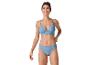 Maillot de bain deux pièces bleu clair : haut de bikini triangle et bas de bikini taille haute.