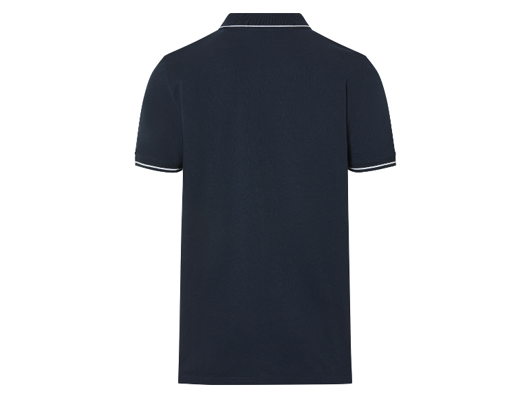Polo homme bleu marine avec col blanc.