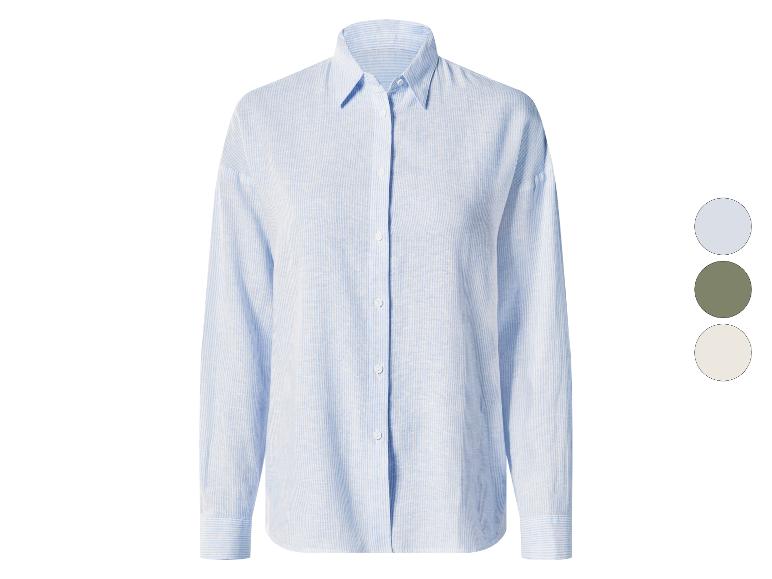 Chemise à manches longues rayée bleu clair avec trois options de couleur.