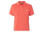 Polo femme corail, col blanc, logo brodé.