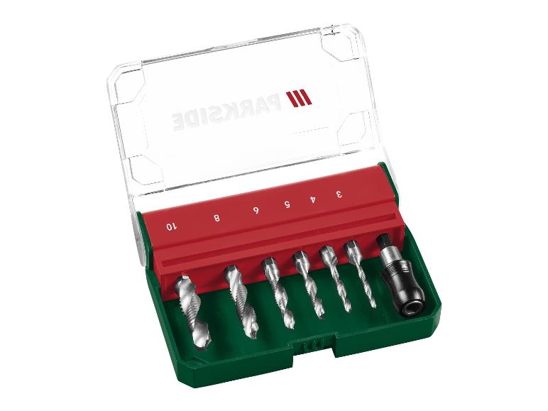 Jeu de forets et tarauds Parkside dans un étui rouge et vert