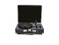 Un tourne-disque portable Silvercrest noir avec le couvercle ouvert.