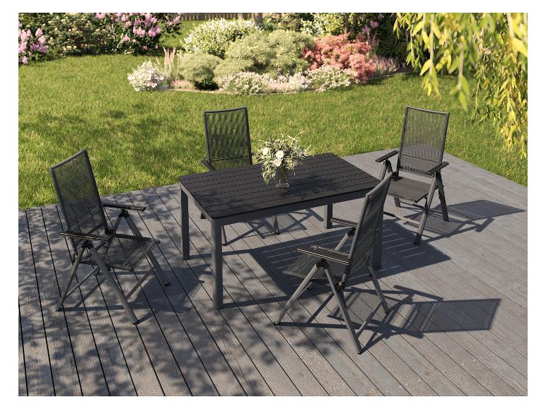 Ensemble table et chaises de jardin gris anthracite ; style moderne.