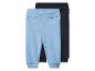 Deux pantalons de bébé, un bleu clair et un bleu foncé.