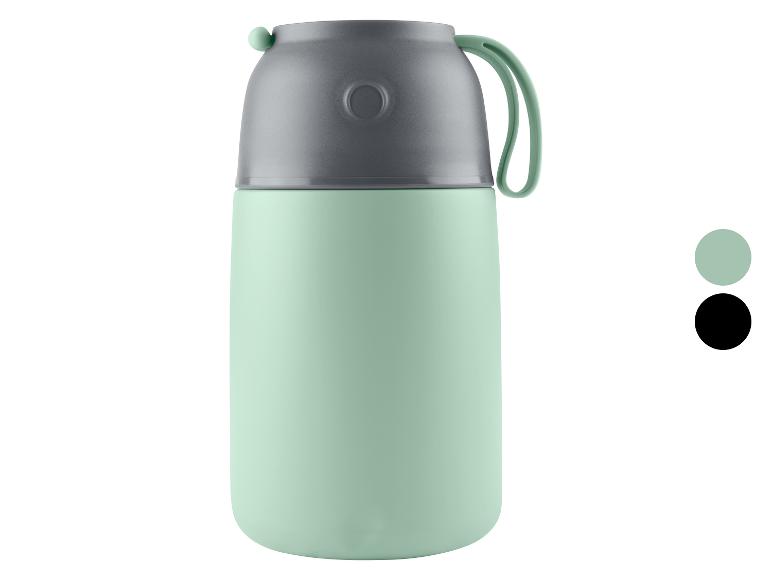 Une gourde isotherme verte avec un bouchon gris.