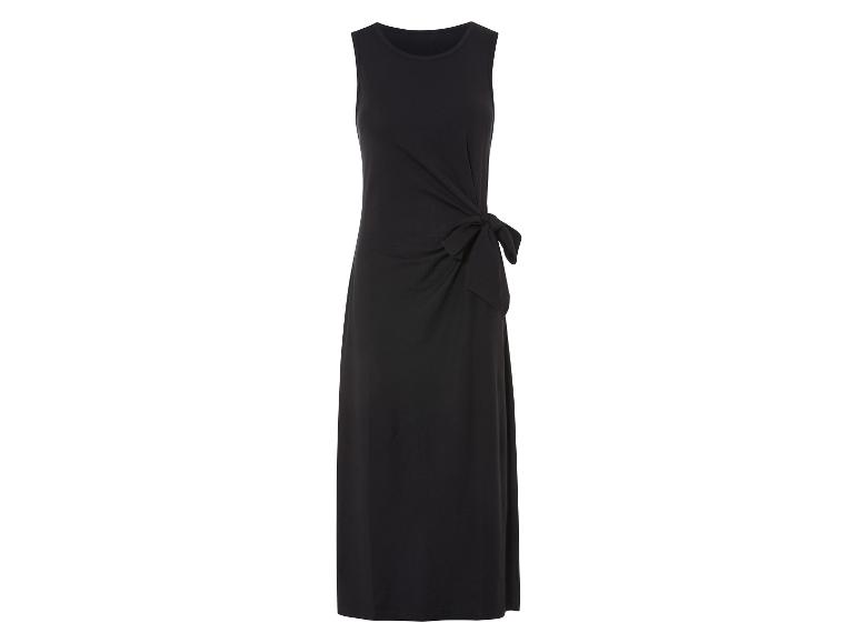 Robe longue noire, style noué sur le côté.