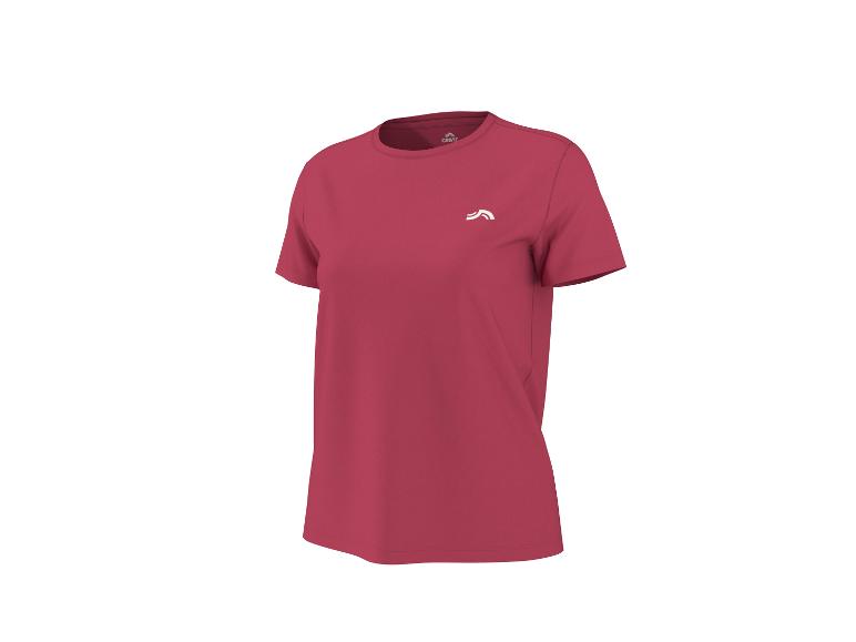 T-shirt de sport rouge pour femme à manches courtes avec un petit logo blanc.