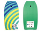 Un bodyboard Schildkröt avec un design rayé vert et bleu.