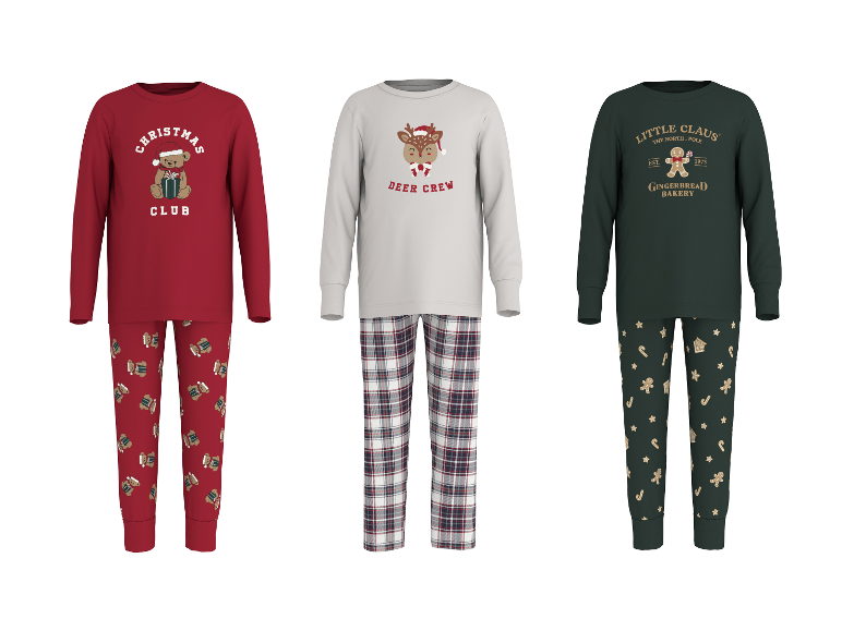 Pyjama pour tout-petits LUPILU® en rouge, gris et vert foncé avec des motifs de Noël