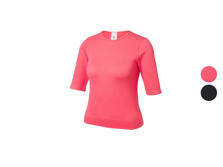 Haut côtelé rose à manches courtes avec des cercles de sélection de couleur noire et rose.