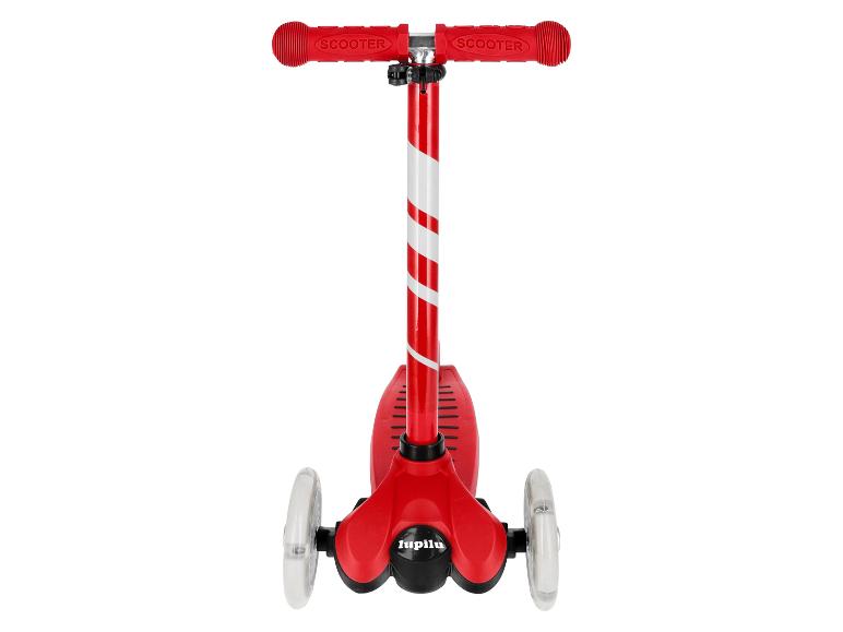 Trottinette rouge à trois roues Lupilu avec des rayures blanches sur le guidon