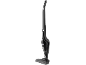 Aspirateur-balai sans fil noir avec poignée ergonomique et bac à poussière transparent.