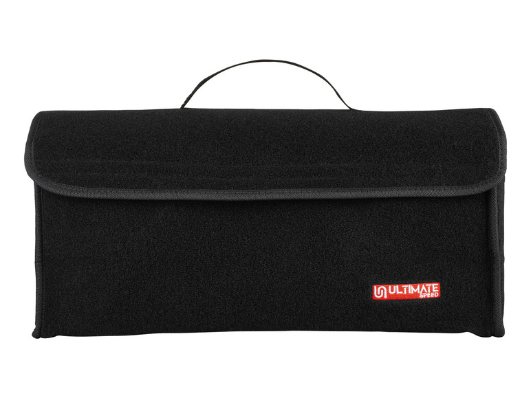 Une boîte de rangement noire avec poignée pour la voiture, de la marque Ultimate Speed.