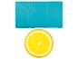 Tapis rafraîchissant bleu et flotteur citron.