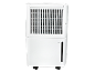 Déshumidificateur blanc sur roulettes avec indicateur de niveau d'eau.