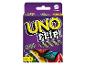 Boîte de jeu de cartes avec le texte 'UNO FLIP!' et des cartes à double face.