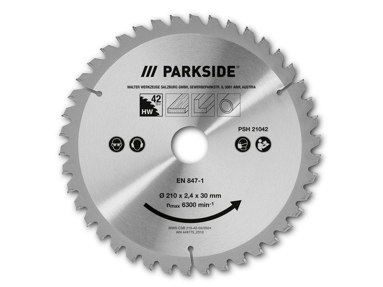 Une lame de scie Parkside pour le bois, avec un diamètre de 210 mm.