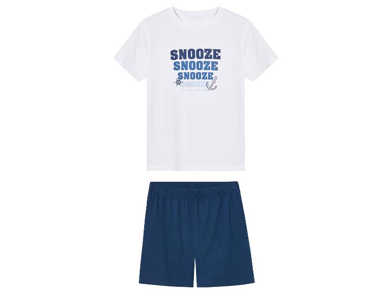 Pyjama Little Gap : t-shirt blanc, short bleu marine, thème marin.