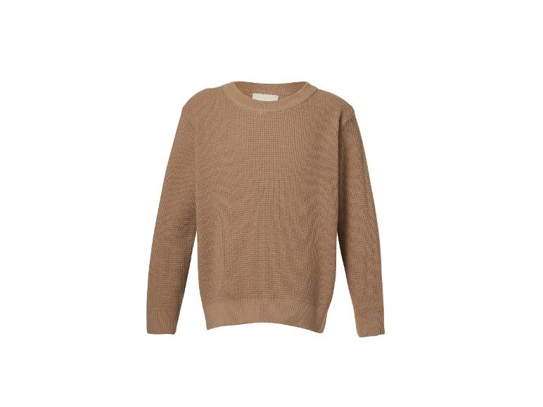 Pull marron à manches longues en maille gaufrée avec col rond