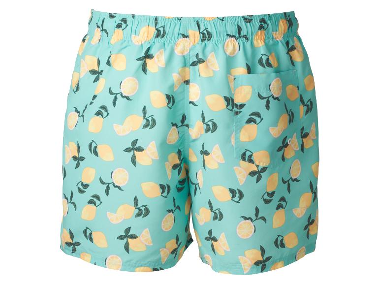 Short de bain homme à fond bleu clair et motif citrons jaunes