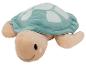 Une tortue en peluche avec une carapace bleu-vert et un corps beige.