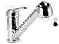 Robinet de cuisine chromé avec douchette extractible, disponible en finitions claire et foncée.
