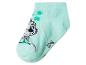 Chaussette enfant vert menthe avec une licorne de dessin animé et des étoiles.