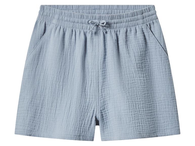 Short en coton froissé bleu clair avec taille élastique et cordon de serrage