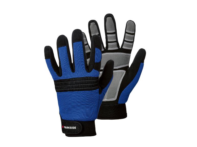 Gants de travail Parkside, bleus et gris.